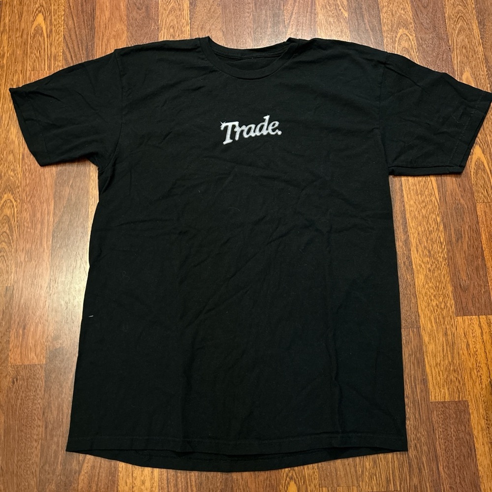 Trade. Black Streetwear Skater Tshirt Size Large Center Logo